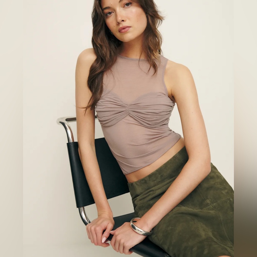 REFORMATION ROSE KNIT TOP IN SHITAKE SHEER SIZE XSMALL SOLD OUT ONLINE